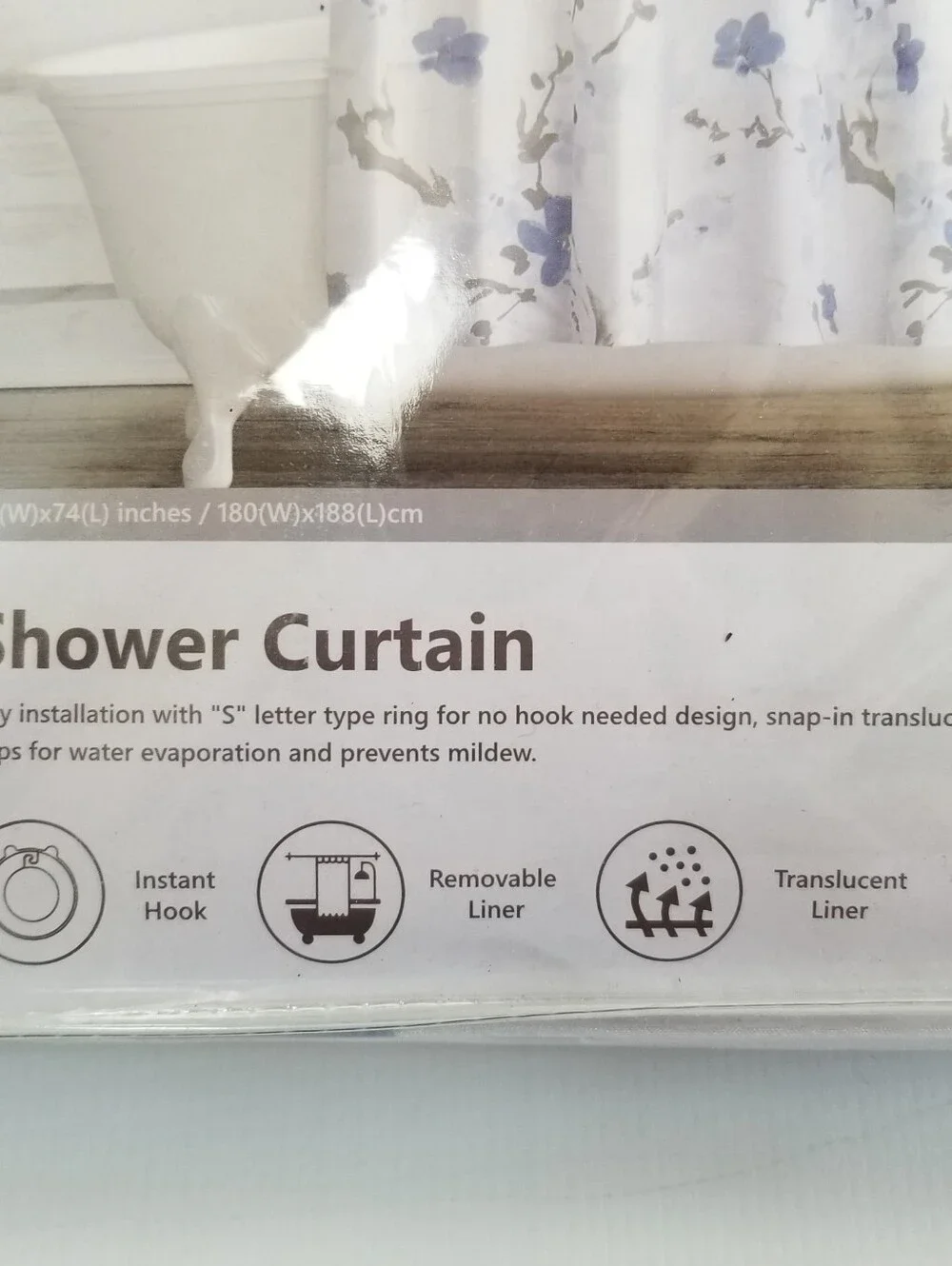 Lagute Snap Hook Shower Curtain 71x74 NWT